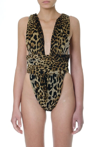 Shop Saint Laurent Leopard Print Bodysuit In Multi