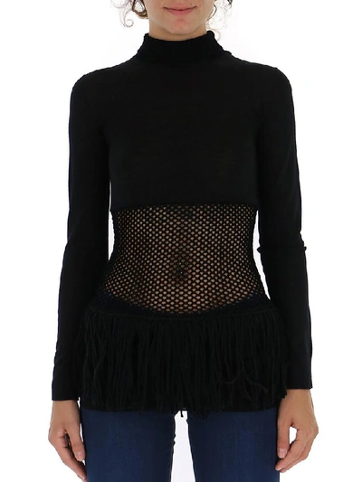 Shop Loewe Mesh Fringed Sweater In Black