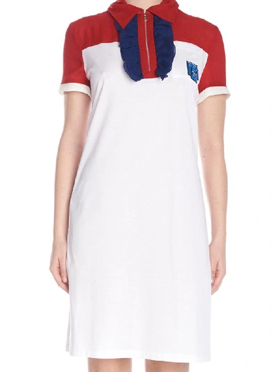 Shop Prada Ruffled Zipped Collar Dress In Multi