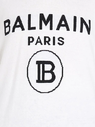 Shop Balmain Knitted Logo Crewneck Sweatshirt In White