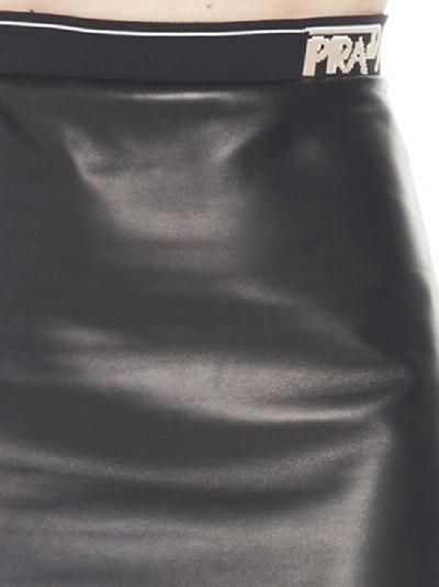 Shop Prada Leather Logo Skirt In Black
