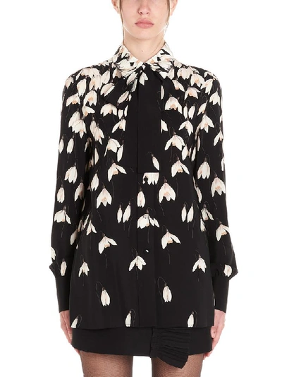 Shop Valentino Floral Printed Pussybow Shirt In Black