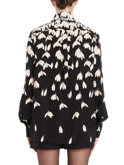 Shop Valentino Floral Printed Pussybow Shirt In Black