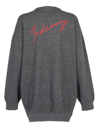 Shop Balenciaga Signature Logo Knit Sweater In Grey