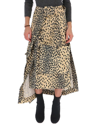 Shop Jacquemus Leopard Print Asymmetric Skirt In Multi