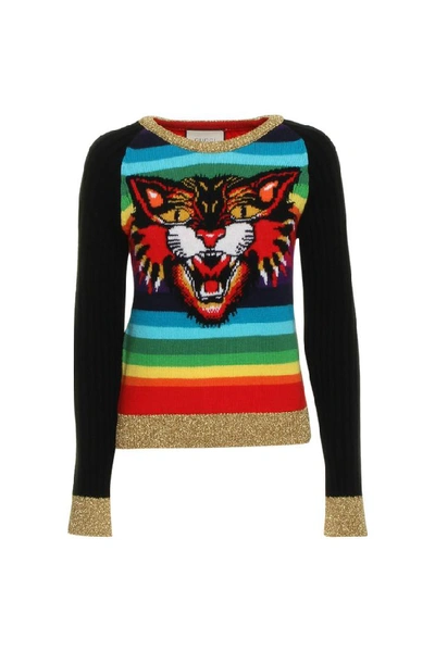 Shop Gucci Tiger Striped Sweater In Multi