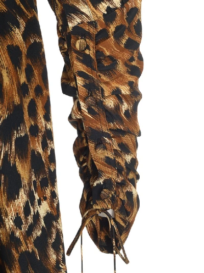 Shop Saint Laurent Leopard Print Ruffle Mini Dress In Multi