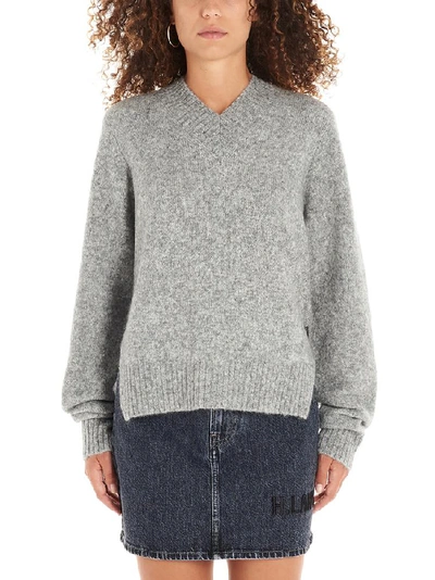 Shop Helmut Lang V Neck Brushed Knitted Sweatshirt In Grey