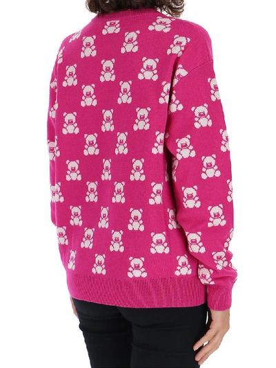 Shop Moschino Teddy Print Crewneck Jumper In Pink