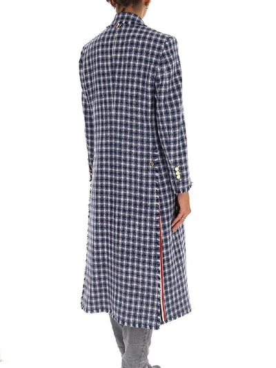 Shop Thom Browne Gun Club Check Cashmere Long Coat In Blue