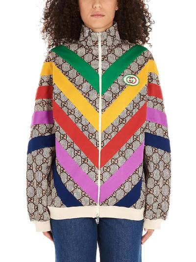 Shop Gucci All Over Logo Gg Supreme Striped Track Jacket In Multi