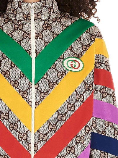 Shop Gucci All Over Logo Gg Supreme Striped Track Jacket In Multi