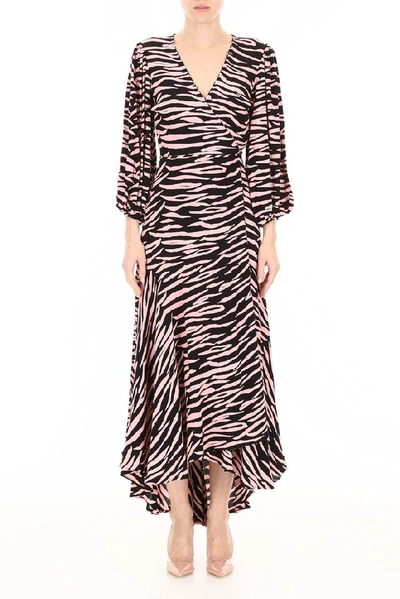 Shop Ganni Tiger Print Wrap Dress In Multi
