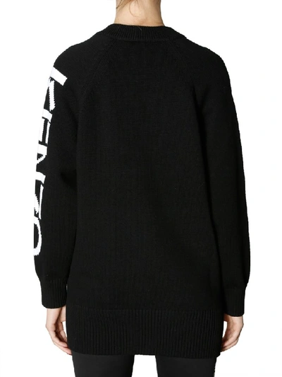 Shop Kenzo Logo Print Zipped Cardigan In Black