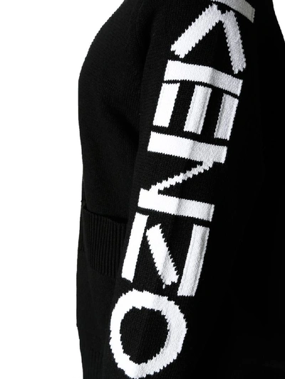 Shop Kenzo Logo Print Zipped Cardigan In Black