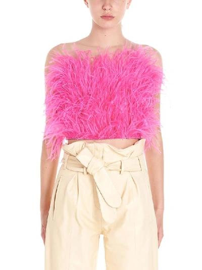 Shop Attico Cropped Feather Top In Pink