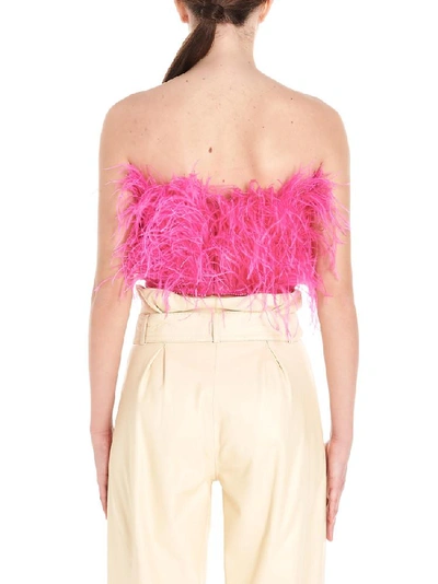 Shop Attico Cropped Feather Top In Pink