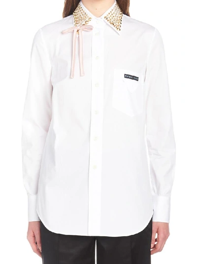 Shop Prada Studded Collar Shirt In White