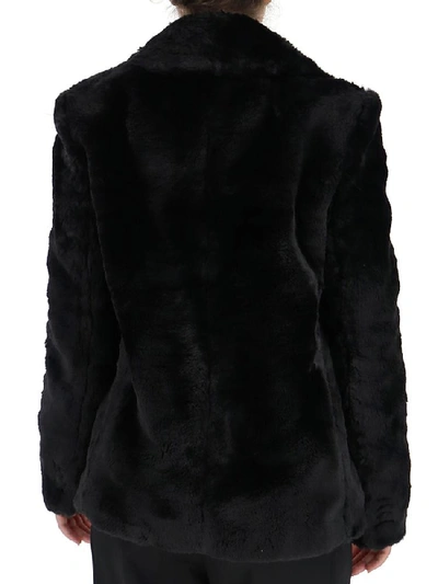 Shop Saint Laurent Faux Fur Pea Coat In Black