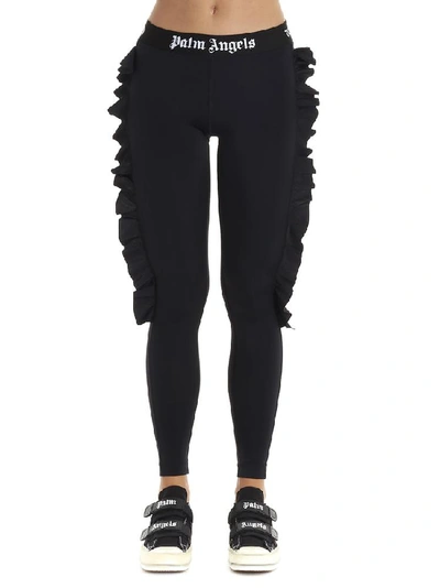 Shop Palm Angels Rouches Logo Printed Leggings In Black