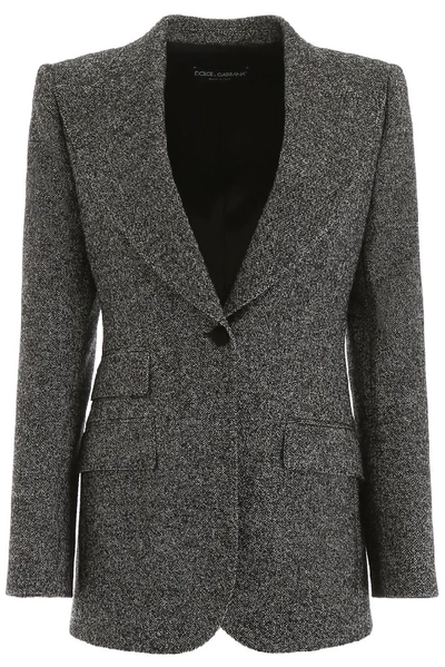 Shop Dolce & Gabbana Single Breasted Fitted Blazer In Grey
