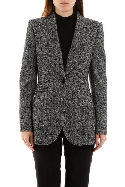 Shop Dolce & Gabbana Single Breasted Fitted Blazer In Grey