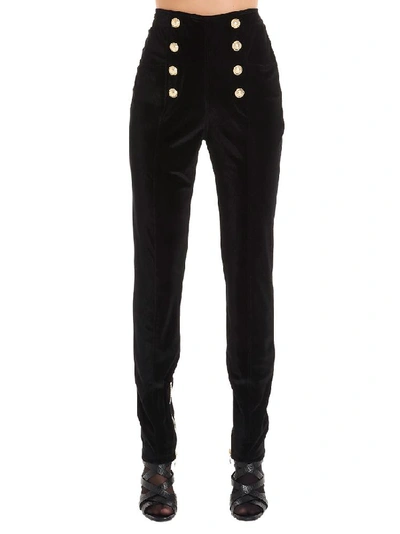 Shop Balmain Button Detail High Waist Trousers In Black