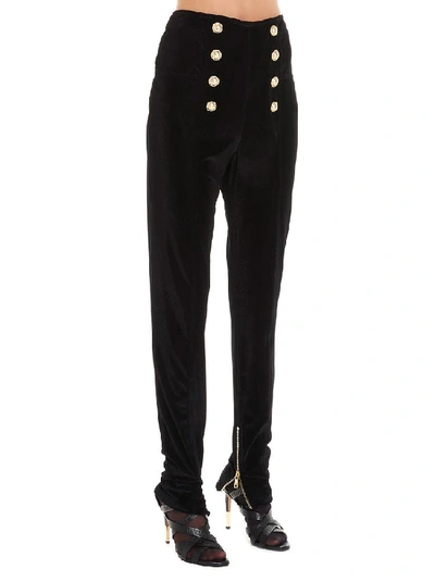 Shop Balmain Button Detail High Waist Trousers In Black