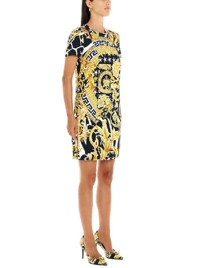 Shop Versace Barocco Print Dress In Multicolor