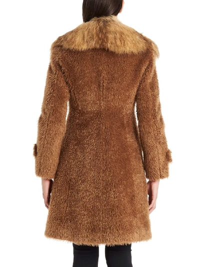 Shop Elisabetta Franchi Fur Trim Teddy Coat In Beige