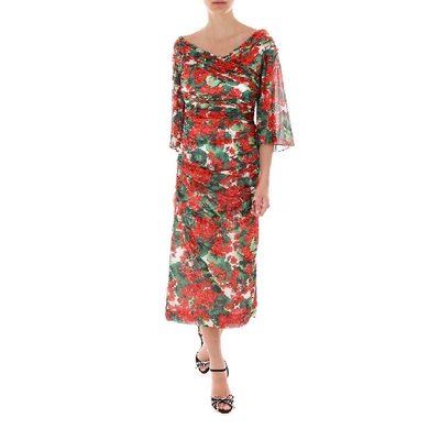 Shop Dolce & Gabbana Floral Printed Draped Midi Dress In Multi