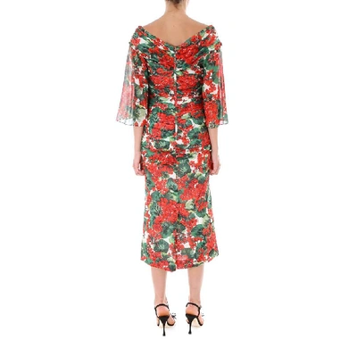 Shop Dolce & Gabbana Floral Printed Draped Midi Dress In Multi