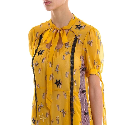 Shop Coach Penguin Print Panelled Dress In Yellow
