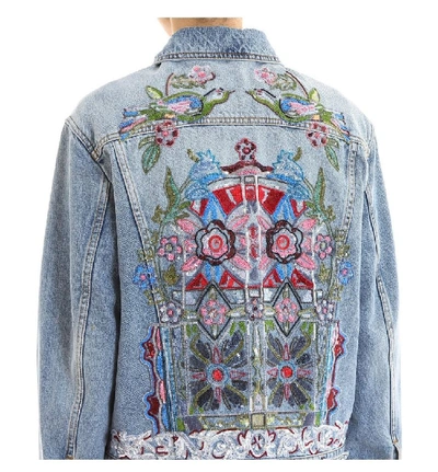 Shop Alexander Mcqueen Embroidered Denim Jacket In Blue