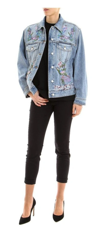 Shop Alexander Mcqueen Embroidered Denim Jacket In Blue