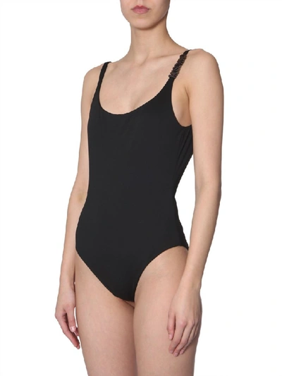 Shop Moschino Low Back Swimsuit In Black
