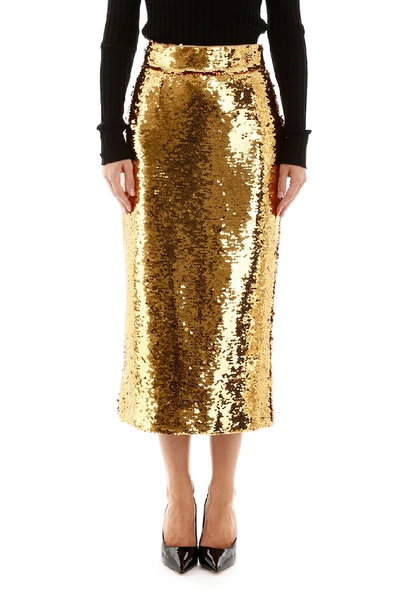 Shop Dolce & Gabbana Sequin Midi Skirt In Gold