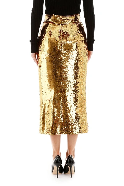 Shop Dolce & Gabbana Sequin Midi Skirt In Gold