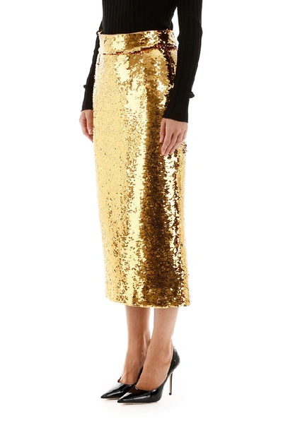 Shop Dolce & Gabbana Sequin Midi Skirt In Gold