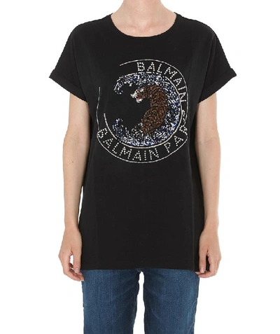 Shop Balmain Tiger Logo Embellished T In Black