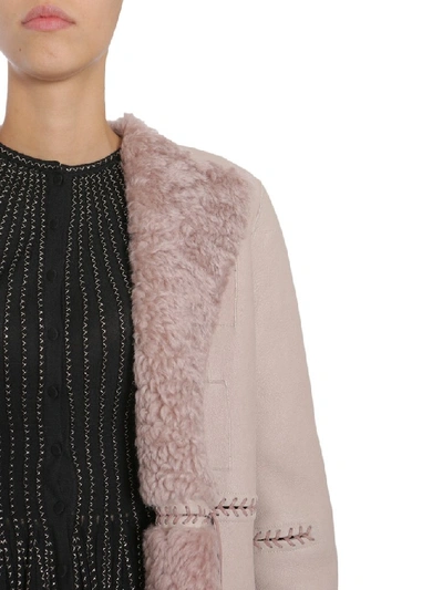 Shop Alexander Mcqueen Long Shearling Coat In Pink