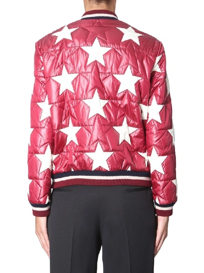 Shop Saint Laurent Padded Star Bomber Jacket In Bordeaux