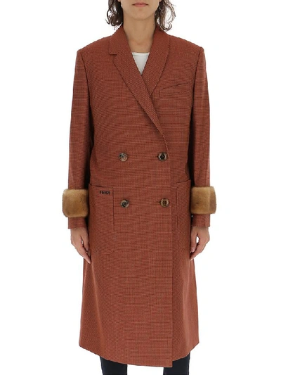Shop Fendi Double Breasted Trench Coat In Brown