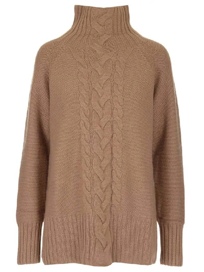 Shop Max Mara 's  Turtleneck Cable Knit Jumper In Beige