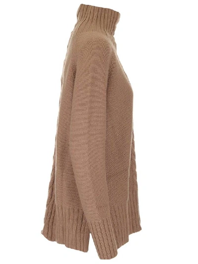 Shop Max Mara 's  Turtleneck Cable Knit Jumper In Beige