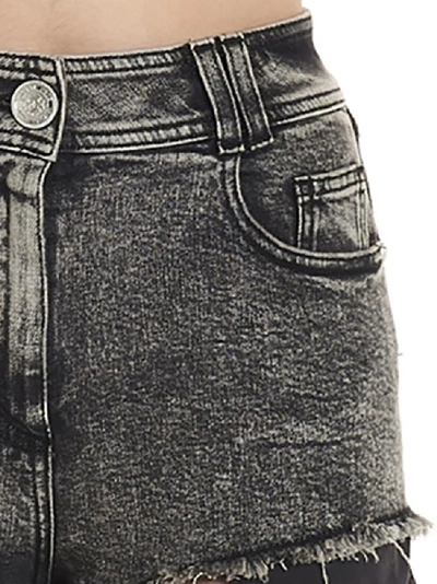 Shop Balmain Logo Embroidered Frayed Shorts In Grey