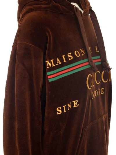 Shop Gucci Logo Embroidered Hoodie In Brown