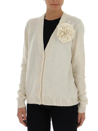 Shop Gucci Rose Corsage Cardigan In White