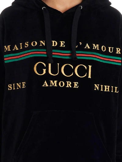 Shop Gucci Logo Embroidered Hoodie In Black