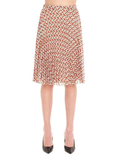 Shop Burberry Monogram Print Pleated Skirt In Multi